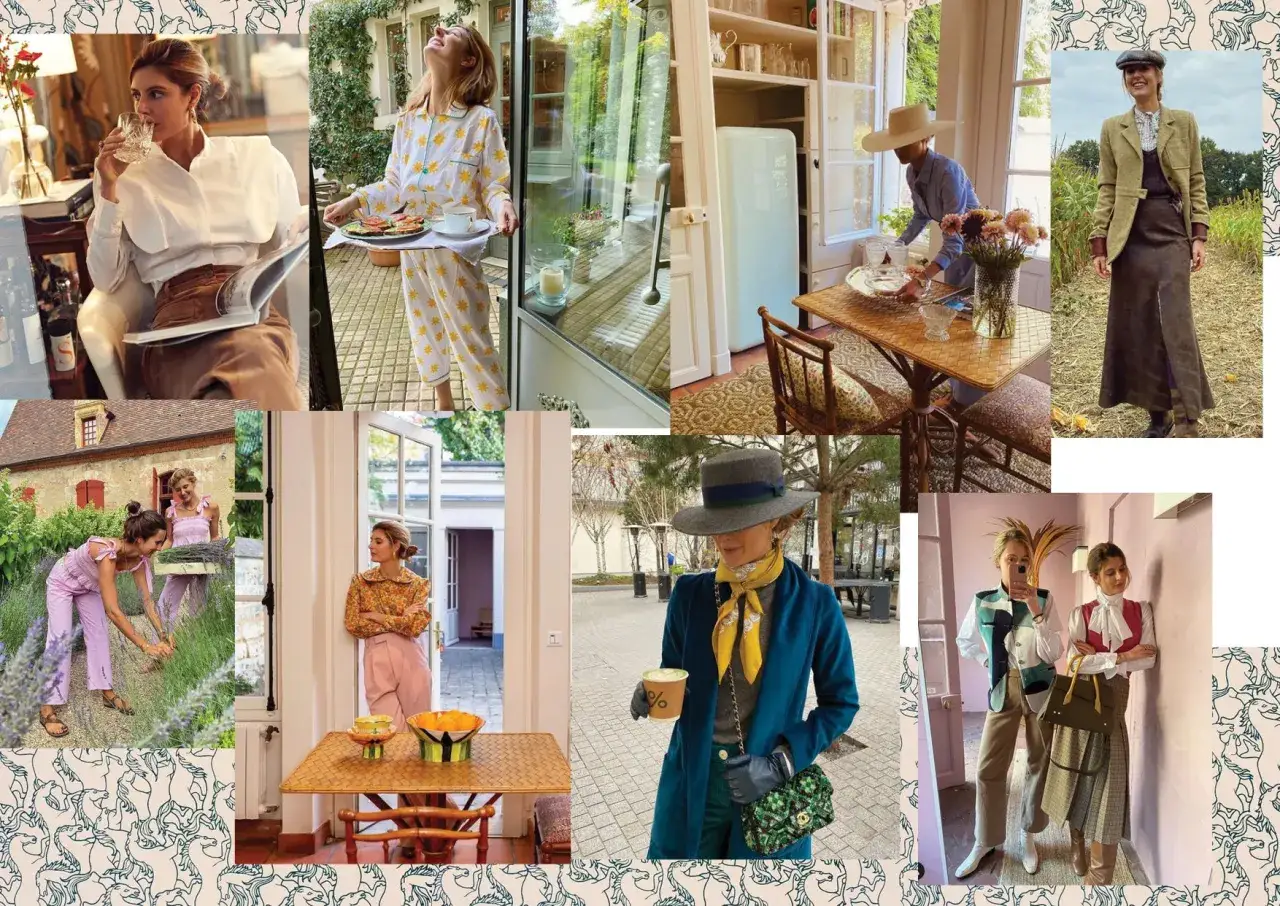 María de la Orden y su estilo: collage de mujeres en diferentes escenarios, desde el campo hasta interiores elegantes.