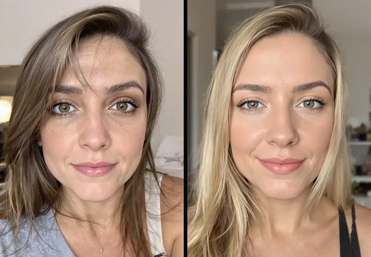 Comparación de antes y después: la piel luce más radiante y luminosa, un verdadero glow up.