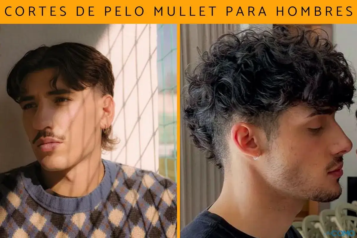 Dos hombres con estilos de corte mullet. Uno con pelo liso y otro con pelo rizado.