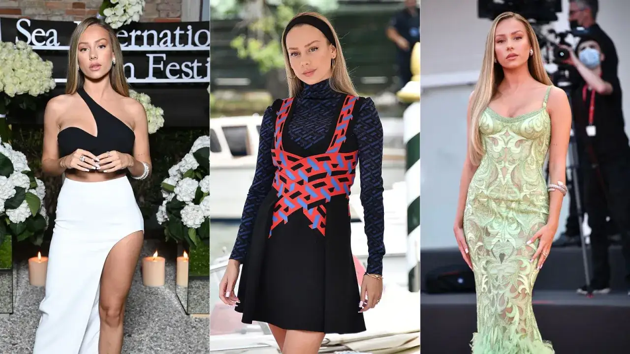 Ester Expósito luce tres looks impactantes: uno negro y blanco con abertura, otro con estampado geométrico y un vestido verde de encaje.