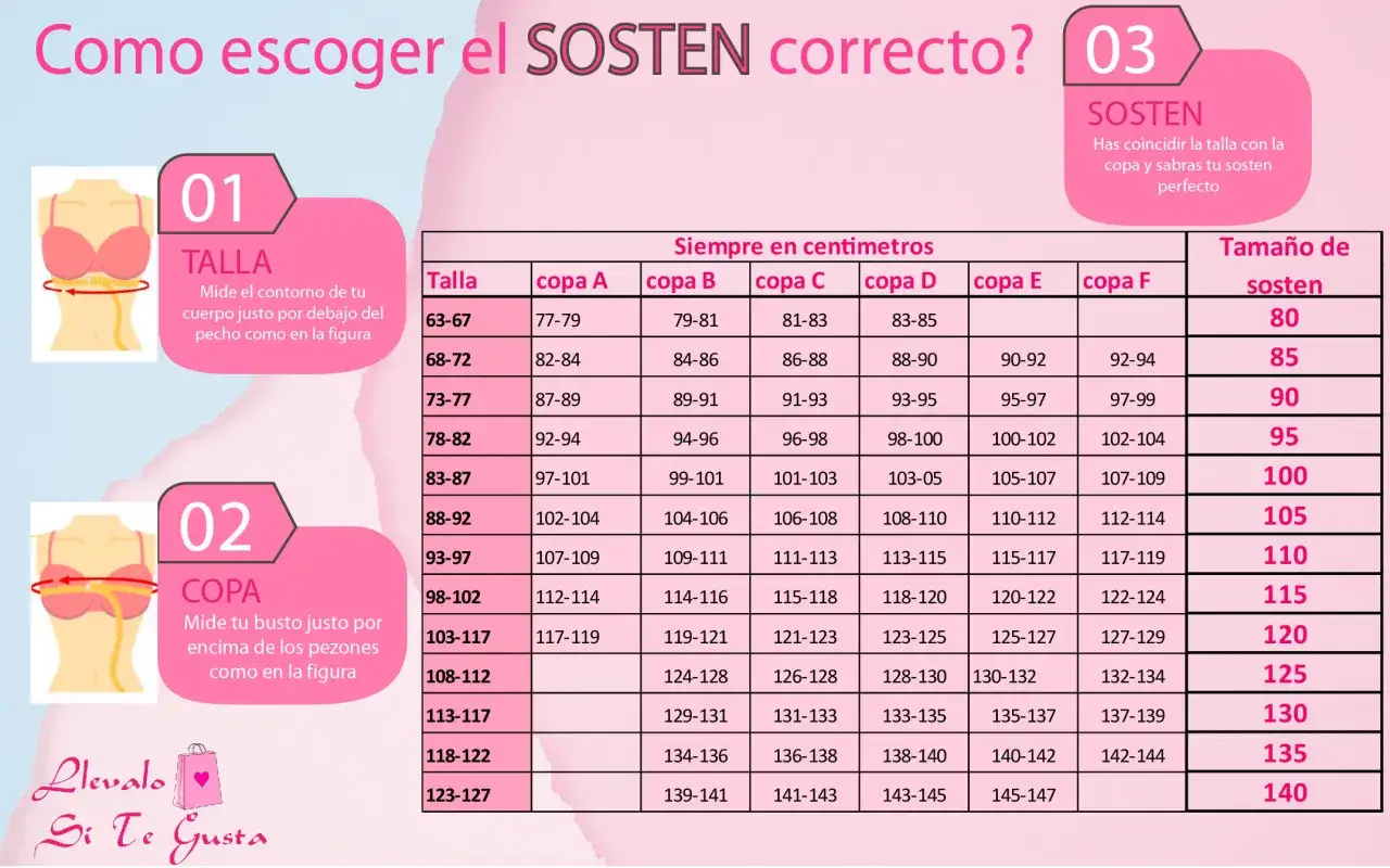 Tabla de tallas de sujetador: mide tu contorno y busto para encontrar la copa ABCD y el tamaño de sostén perfecto.