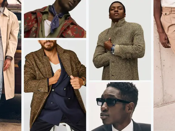 Hombres con estilo. Un abrigo **dolman** de espiga, gabardina, traje y accesorios.